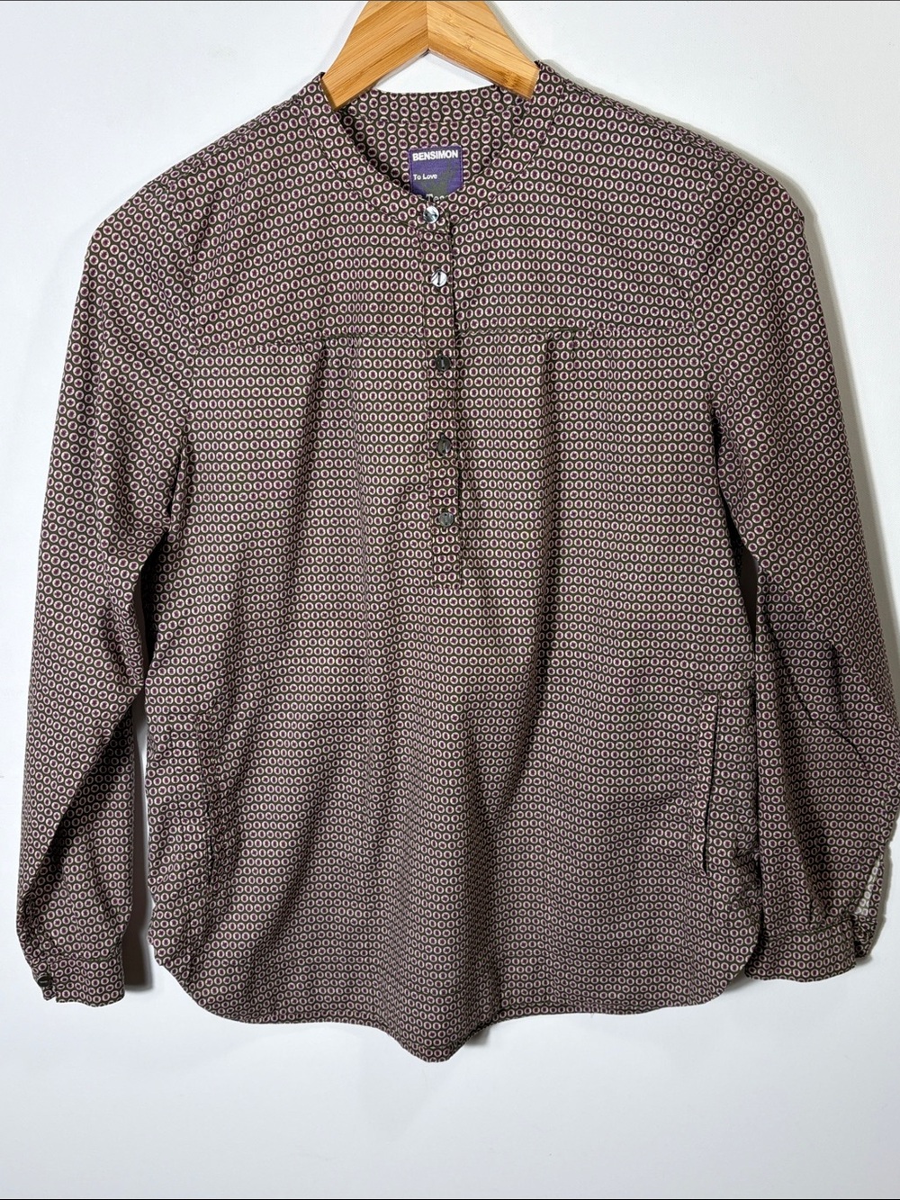 Bensimon To Love B.Team Geometric Print Henley Blouse Size 2 Cotton